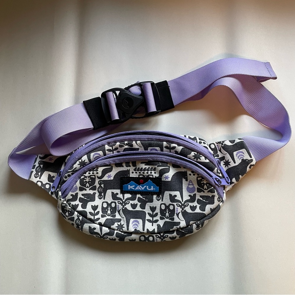 Kavu Spectator Purple Animal Print Canvas Belt Bag Fanny Pack